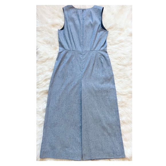 New! THEORY Seamed Wide Leg Jumpsuit in Linen Denim - Picture 7 of 9